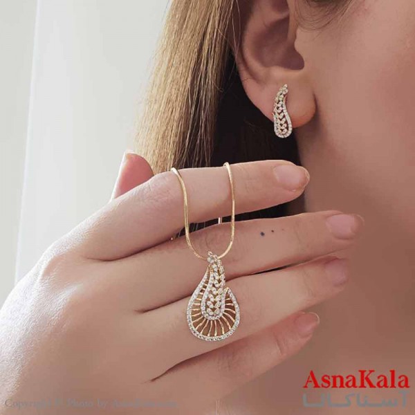 نیم ست زنانه ژوپینگ مدل نگین درخشان شامل گوشواره و گردنبند کد NIM14652W