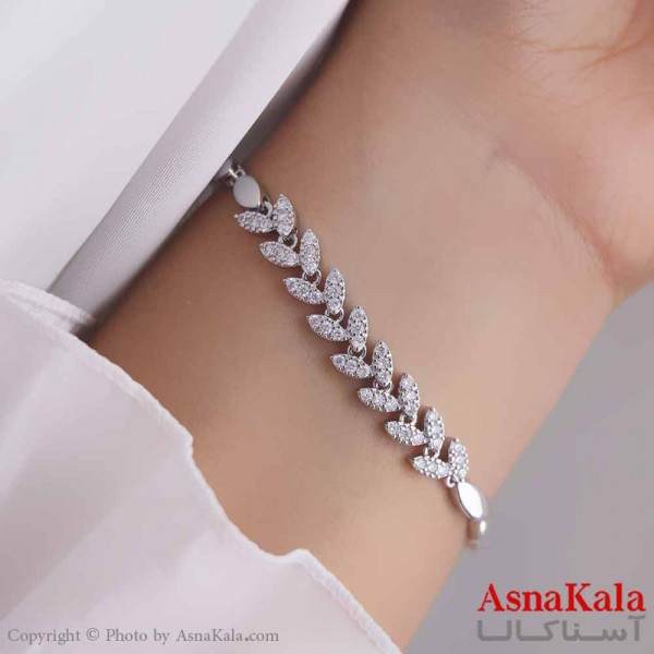 دستبند دخترانه مینیمال مدل  برگ نگینی کد DSB18721W