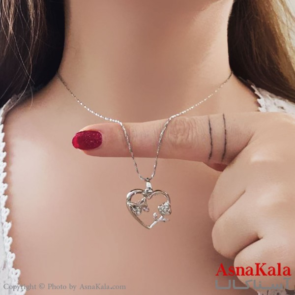 گردنبند ژوپینگ مینیمال دخترانه مدل قلب نقره ای  کد GNB161078W