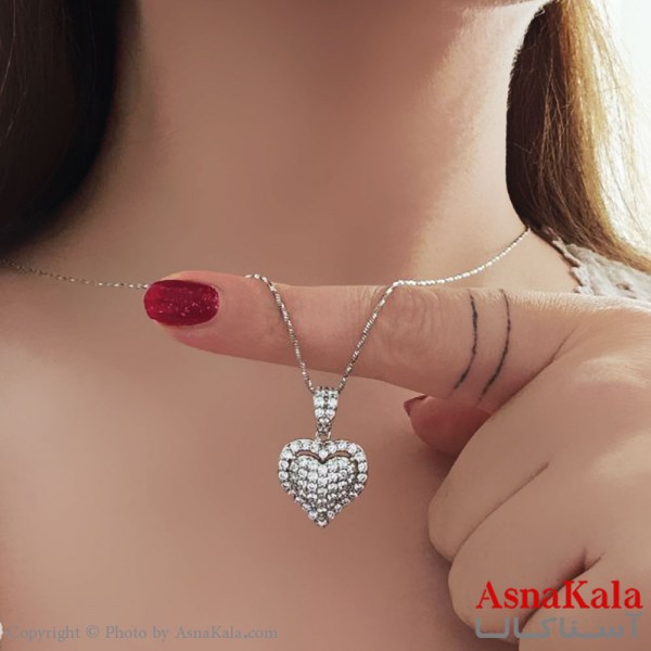 گردنبند ژوپینگ مینیمال دخترانه مدل قلب فول نگین  کد GNB161083W