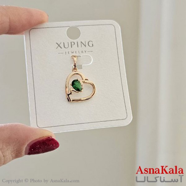 گردنبند ژوپینگ مینیمال دخترانه مدل قلب نگین سبز کد GNB161094W