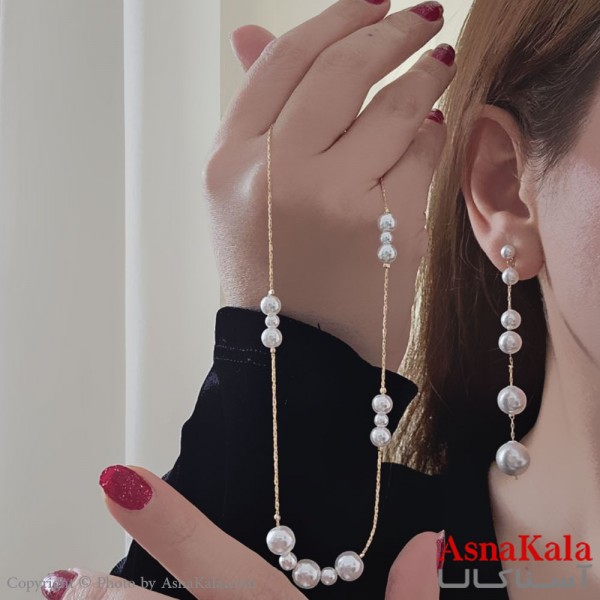 نیم ست زنانه ژوپینگ مدل مرواریدی شامل گوشواره و گردنبند کد NIM14655W