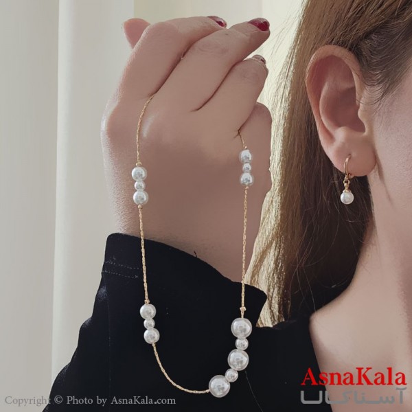 نیم ست زنانه ژوپینگ مدل مرواریدی شامل گوشواره و گردنبند کد NIM14656W