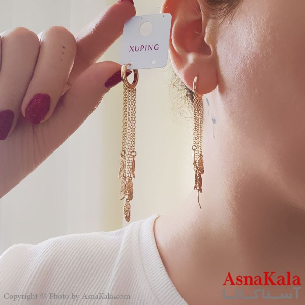 گوشواره حلقه ای زنانه مدل آویز برگ ژوپینگ کد GSH15885W