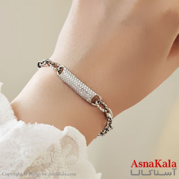 دستبند زنانه ترند برند ژوپینگ مدل مستطیل فول نگین کد DSB18744W