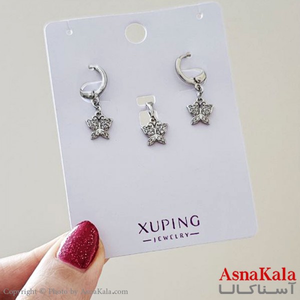 نیم ست زنانه ژوپینگ مدل پروانه مینیمال شامل گوشواره و گردنبند کد NIM14659W