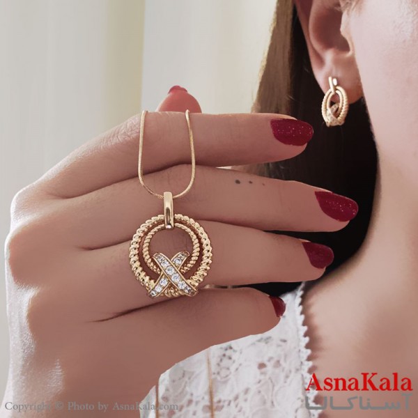 نیم ست زنانه ژوپینگ مدل حلقه ای طلایی شامل گوشواره و گردنبند کد NIM14660W