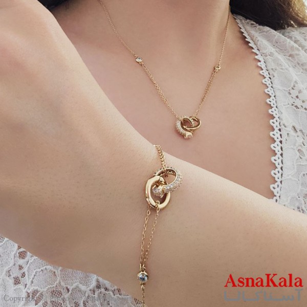 نیم ست زنانه ژوپینگ مدل دو حلقه ای شامل دستبند و گردنبند کد NIM14661W