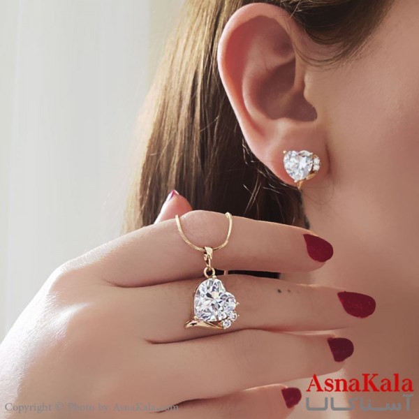 نیم ست زنانه ژوپینگ مدل قلب سفید شامل گوشواره و گردنبند کد NIM14662W