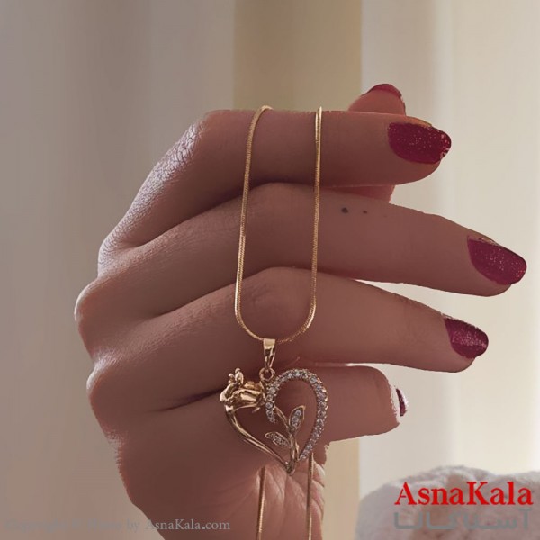 گردنبند ژوپینگ مینیمال دخترانه مدل قلب گل رز کد GNB161112W