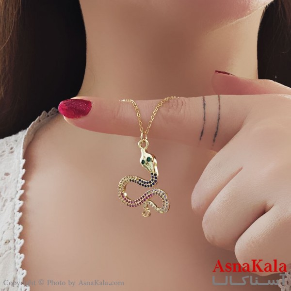 گردنبند استیل دخترانه مدل مار نگین رنگی کد GNB161129W