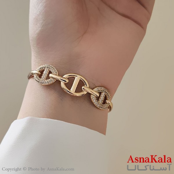 بنگل مینیمال دخترانه ژوپینگ مدل هرمس نگین طلایی کد DSB18745W