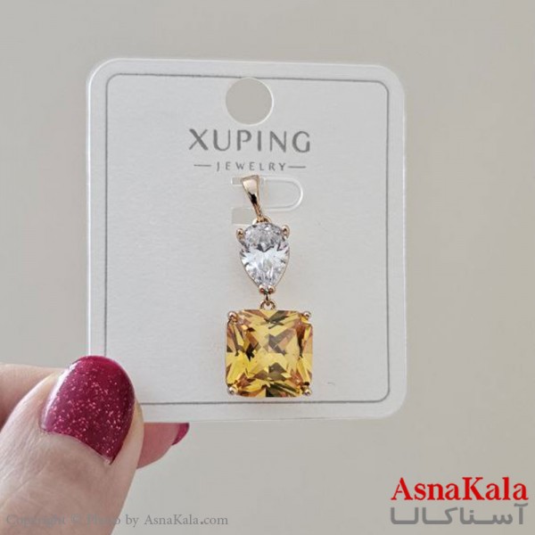 گردنبند ژوپینگ دخترانه مدل نگین مربع زرد کد GNB161136W