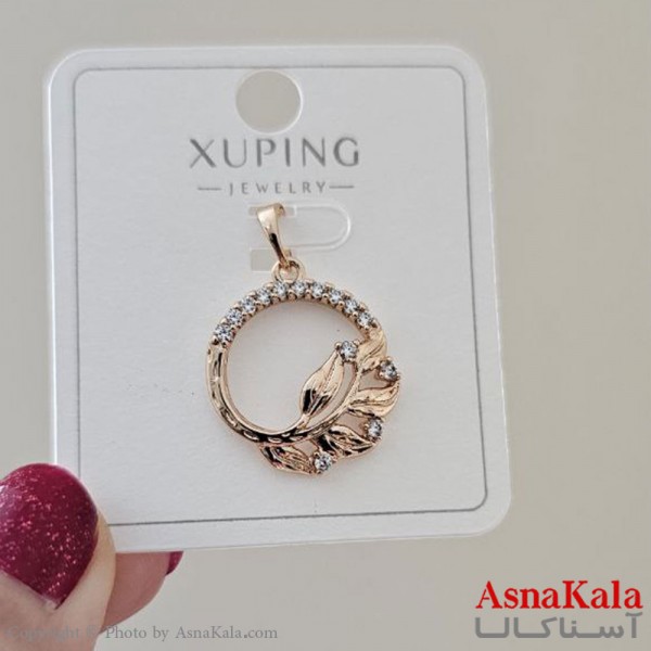 گردنبند ژوپینگ دخترانه مدل حلقه برگ نگینی کد GNB161145W