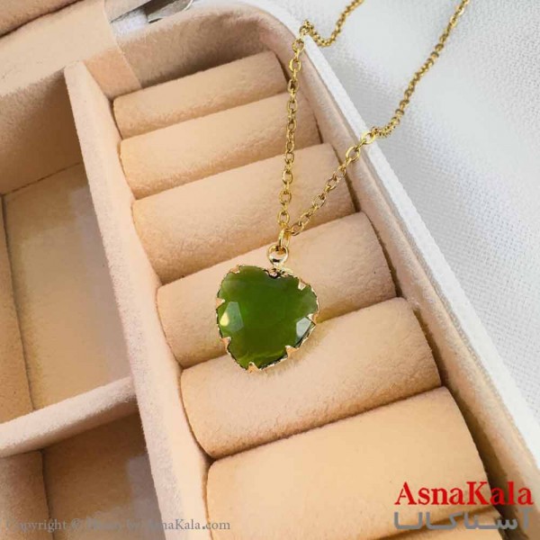 گردنبند استیل دخترانه مدل قلب نگین سبز کد GNB161182W
