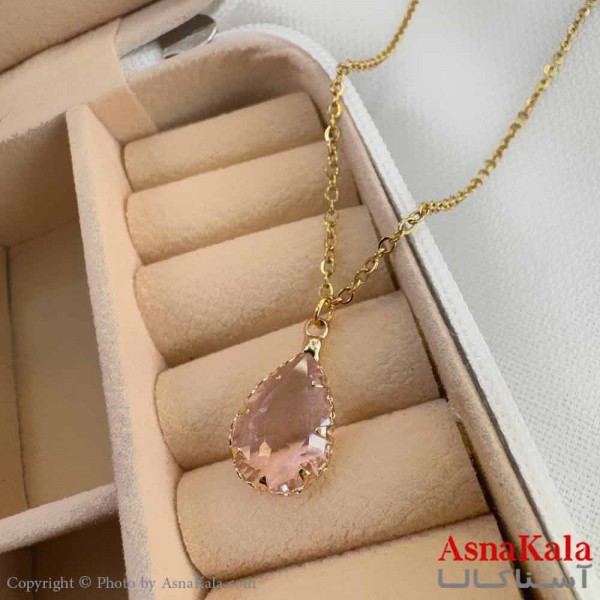 گردنبند استیل دخترانه مدل اشک نگین طلایی کد GNB161184W