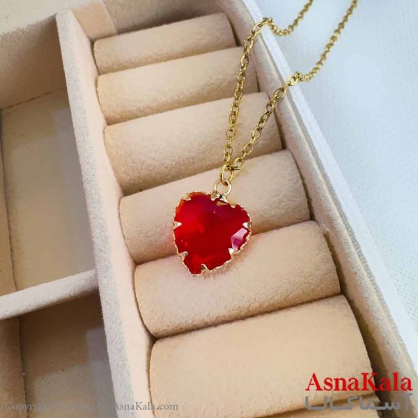 گردنبند استیل دخترانه مدل قلب قرمز کد GNB161186W