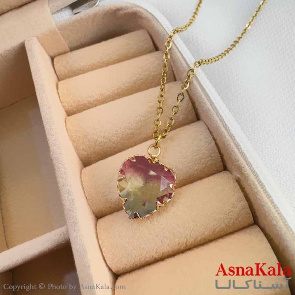 گردنبند استیل دخترانه مدل قلب رنگین کمون کد GNB161189W