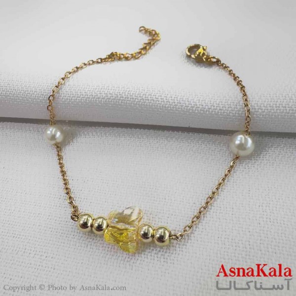 دستبند دخترانه مینیمال مدل  سنگ پروانه زرد کد DSB18754W