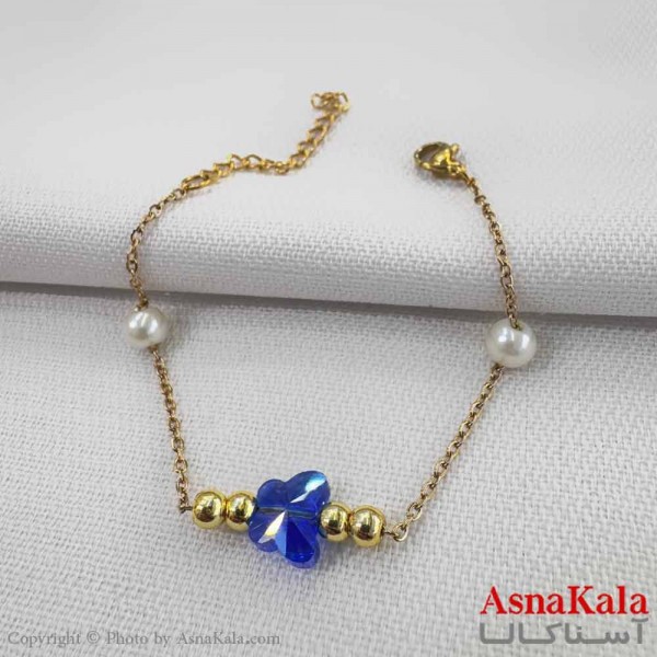 دستبند دخترانه مینیمال مدل  سنگ پروانه آبی کد DSB18755W