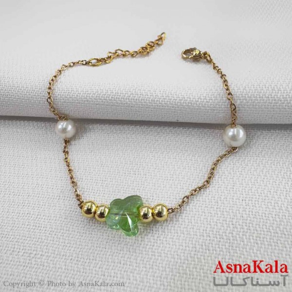 دستبند دخترانه مینیمال مدل  سنگ پروانه سبز کد DSB18757W