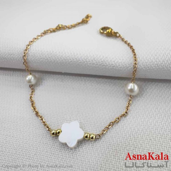 دستبند دخترانه مینیمال مدل سنگ گل صدفی کد DSB18760W
