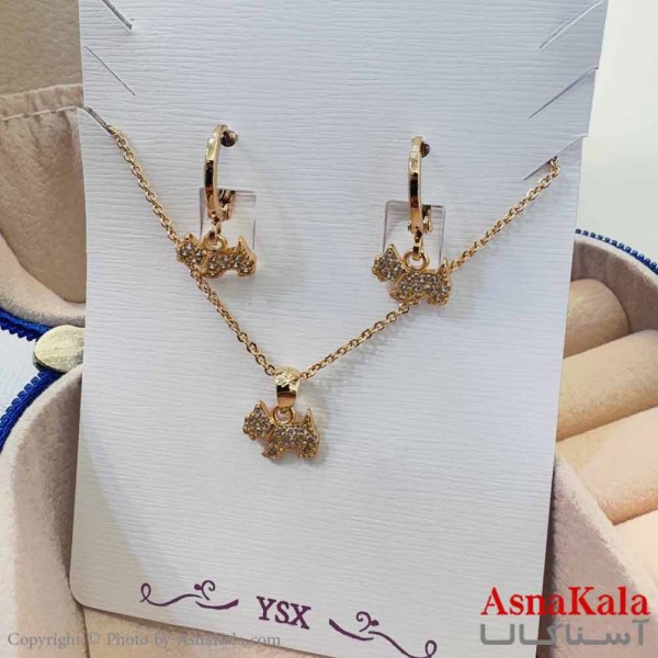 نیم ست YSX زنانه شامل گردنبند و گوشواره  استیل مدل گربه نگینی کد NIM14668W