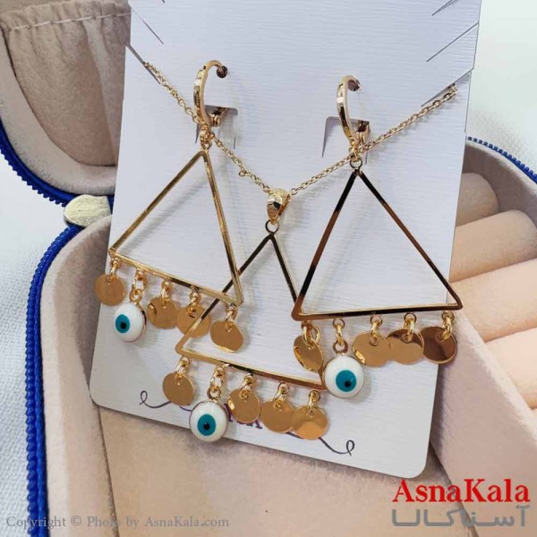 نیم ست زنانه شامل گردنبند و گوشواره  YSX مدل مثلث چشم زخم کد NIM14672W