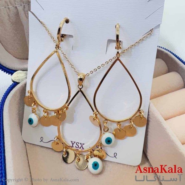 نیم ست زنانه شامل گردنبند و گوشواره  YSX مدل اشک چشم زخم کد NIM14673W