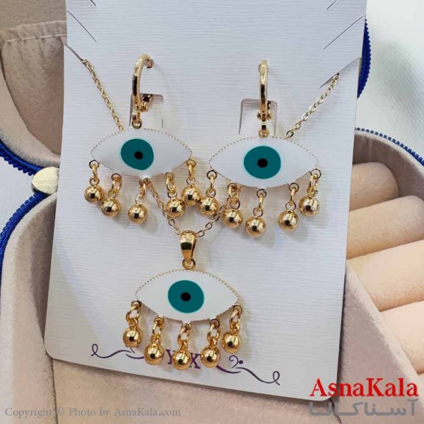 نیم ست زنانه شامل گردنبند و گوشواره YSX مدل چشم زخم کد NIM14675W