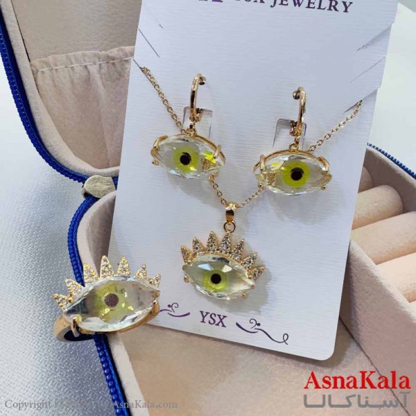 نیم ست زنانه شامل گردنبند و گوشواره و انگشتر YSX مدل چشم سبز کد NIM14679W