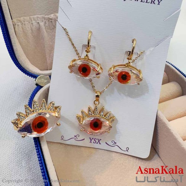 نیم ست زنانه شامل گردنبند و گوشواره و انگشتر YSX مدل چشم قرمز کد NIM14680W