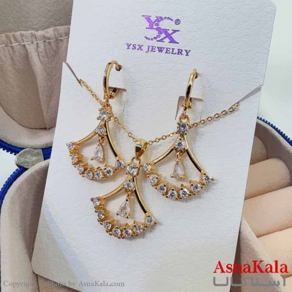 نیم ست زنانه شامل گردنبند و گوشواره YSX مدل نگینی کد NIM14681W