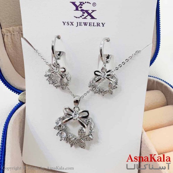نیم ست زنانه شامل گردنبند و گوشواره YSX مدل حلقه پاپیونی کد NIM14685W