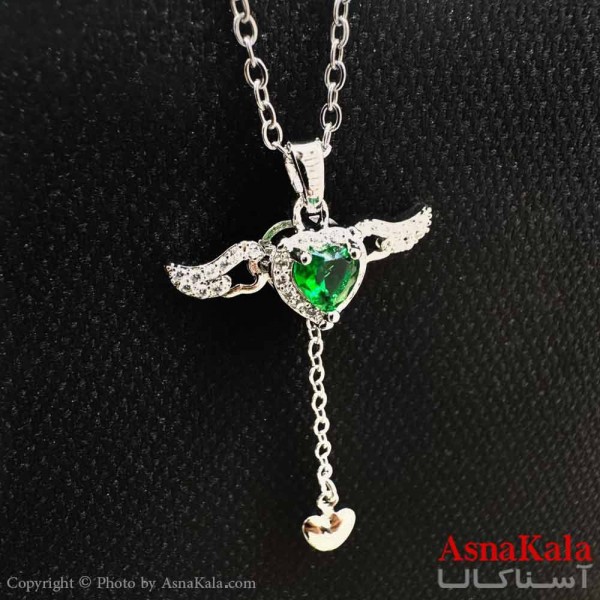 گردنبند استیل دخترانه مدل قلب بالدار سبز کد GNB161192W