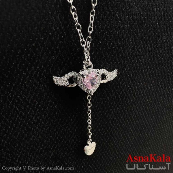 گردنبند استیل دخترانه مدل قلب بالدار صورتی کد GNB161194W