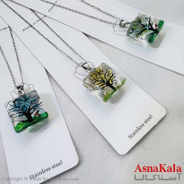 گردنبند استیل دخترانه مدل رزین درخت کد GNB161198W