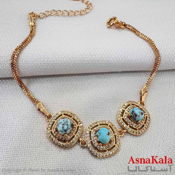 دستبند زنانه شیک مدل فیروزه نگینی کد DSB18763W