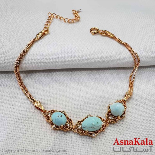 دستبند زنانه شیک مدل فیروزه نگینی کد DSB18764W