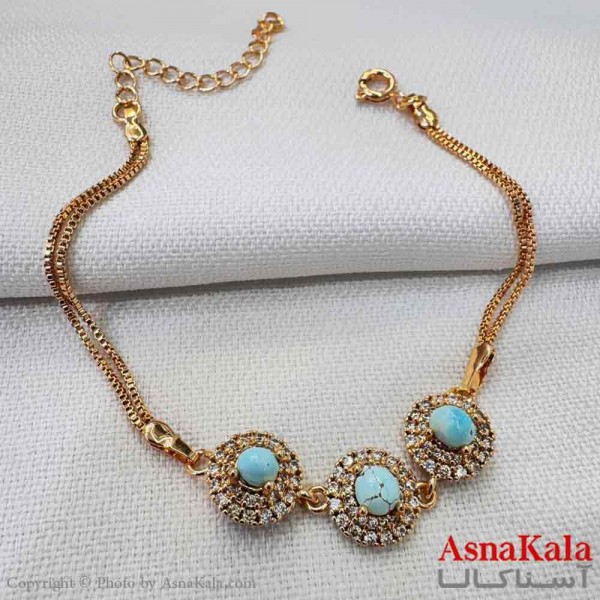 دستبند زنانه شیک مدل سنگ گرد فیروزه  کد DSB18765W