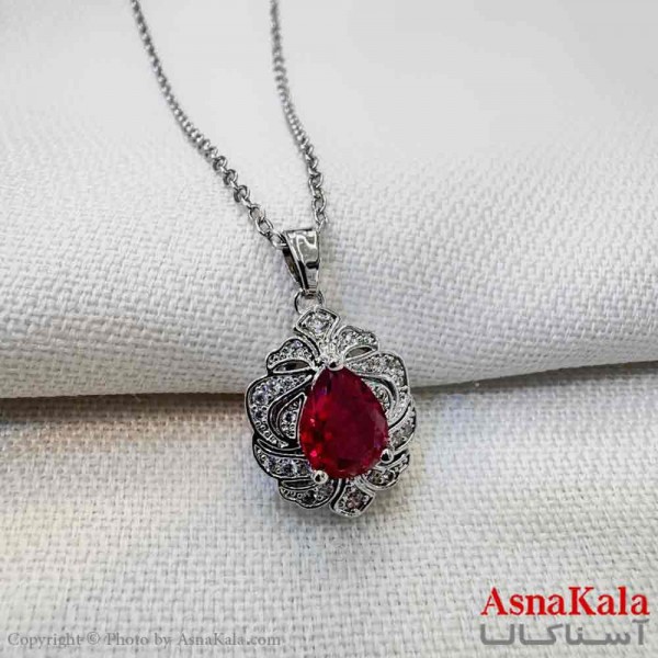گردنبند استیل دخترانه مدل اشک نگین قرمز کد GNB161204W