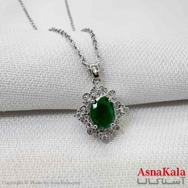 گردنبند استیل دخترانه مدل نگین سبز کد GNB161205W