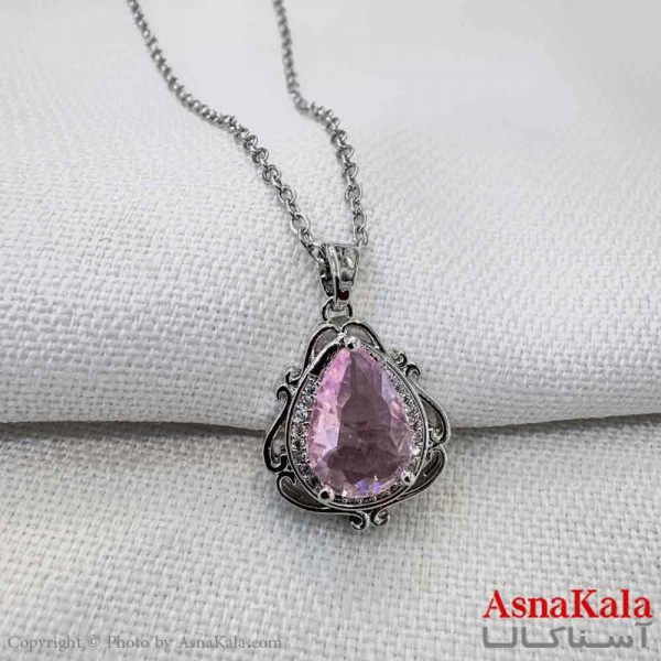 گردنبند استیل دخترانه مدل اشک نگین صورتی کد GNB161218W