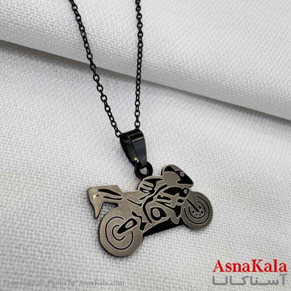 گردنبند استیل طرح موتور مشکی کد GNB161236W