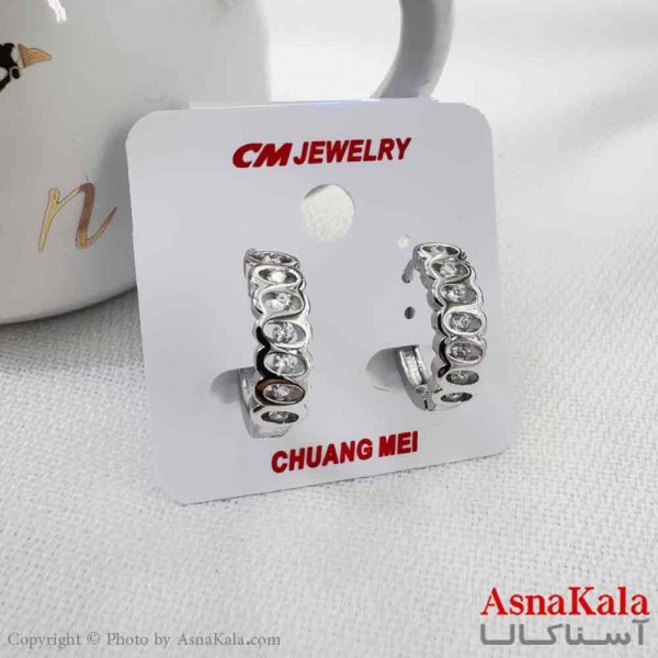 گوشواره حلقه ای استیل دخترانه مینیمال مدل نگینی برند cm کد GSH15906W