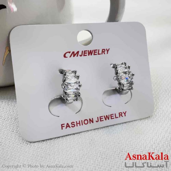 گوشواره حلقه ای استیل دخترانه مدل فول نگین برند cm کد GSH15908W