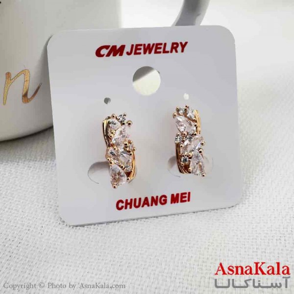 گوشواره حلقه ای استیل دخترانه مدل جواهری برند cm کد GSH15909W