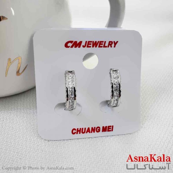 گوشواره حلقه ای استیل دخترانه مدل نگین ظریف برند cm کد GSH15913W