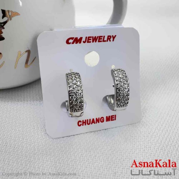 گوشواره حلقه ای استیل دخترانه مدل نگینی برند cm کد GSH15914W