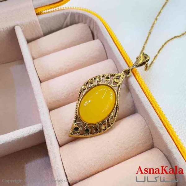 گردنبند زنانه طلاروس مدل سنگ شرف الشمس طرحدار کد GNB161248W